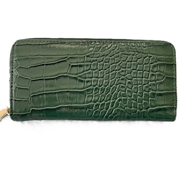 NWOT Croc Embossed PU Leather Zip Around Wallet Green - Picture 2 of 4